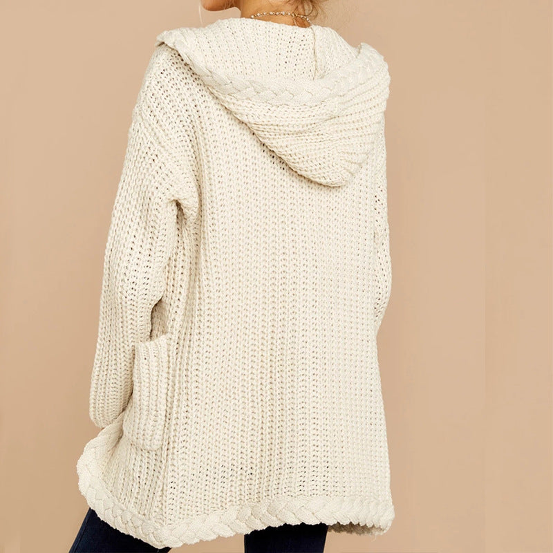 Cardigan à Capuche Femme | Gilet en Maille Épaisse avec Poches Pratiques