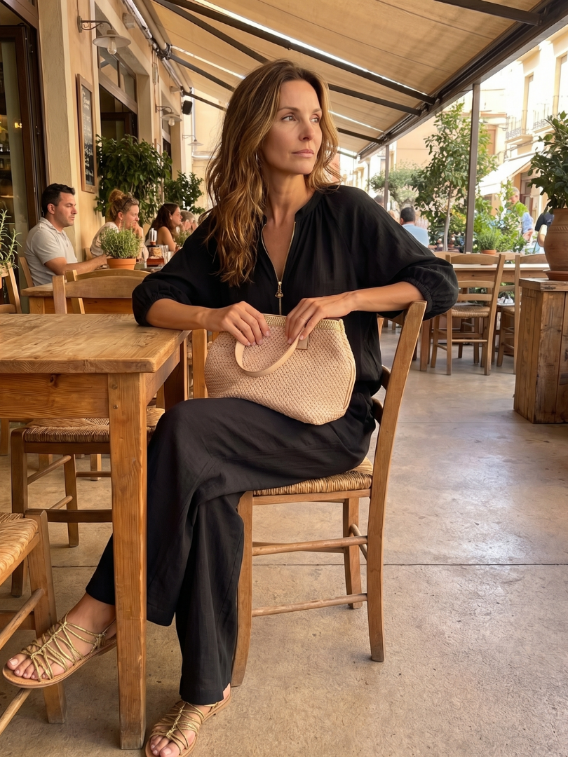 Natalia | Haut Blouson à Zip Avant Ensemble Pantalon Large