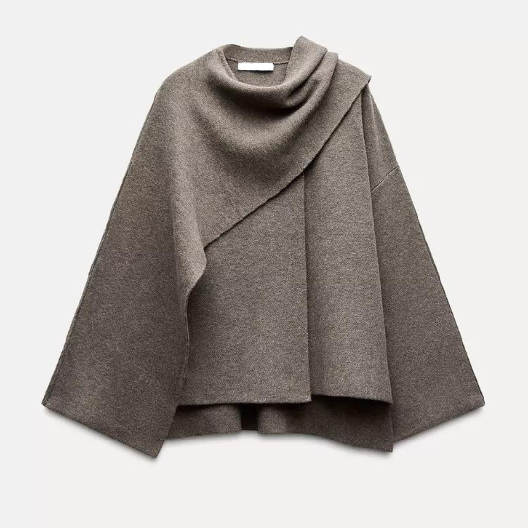 Zéphyrine | Poncho Femme Asymétrique en Laine, Élégant et Chaud pour l’Hiver