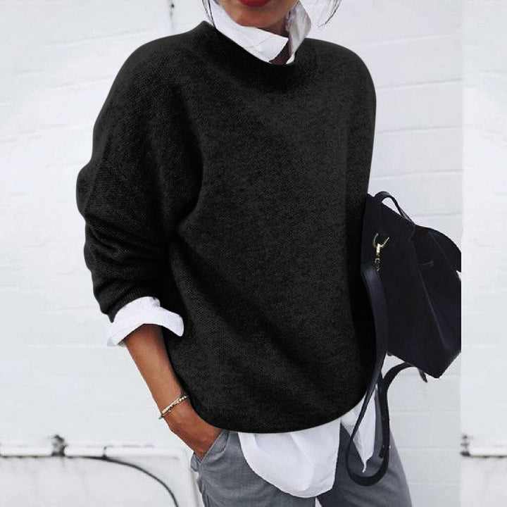 Sylvie | Pull Femme Tricoté Uni Col Rond Élégant et Confortable