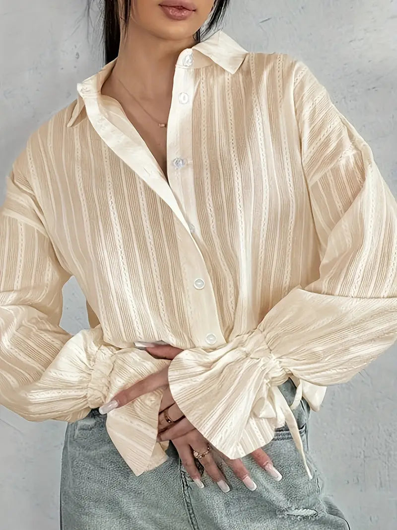 Audeleine | Chemise Femme Rayée à Col Revers et Manches Longues Boutonnées