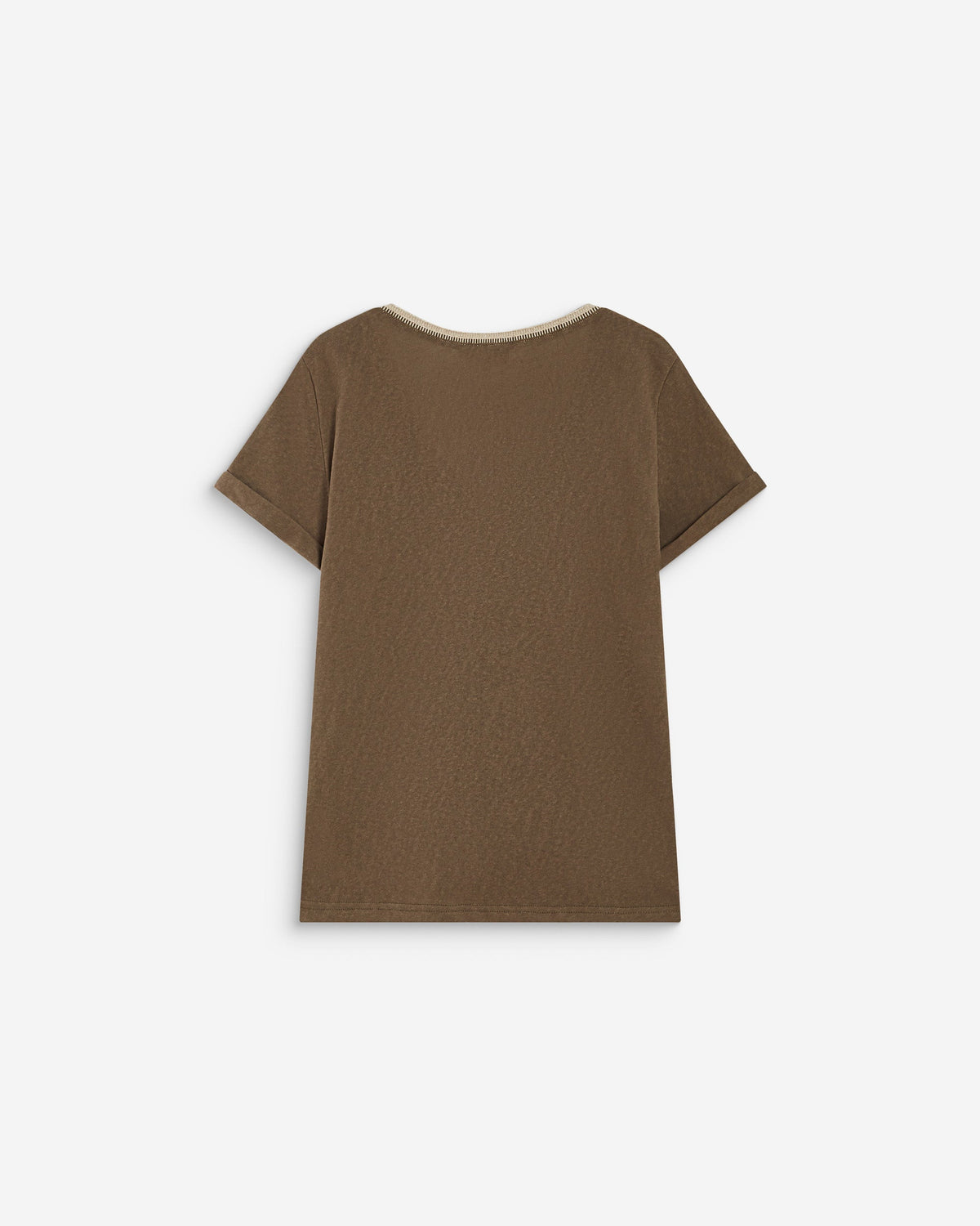 T-shirt manches courtes col V contrasté kaki Aurelien