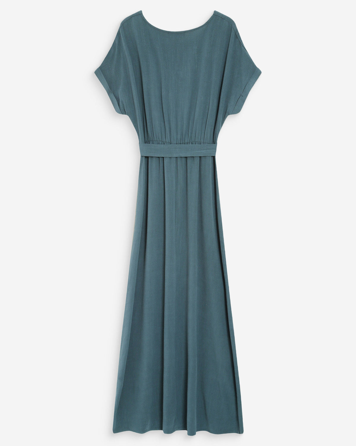 Robe longue portefeuille ceinturée emeraude Pollen