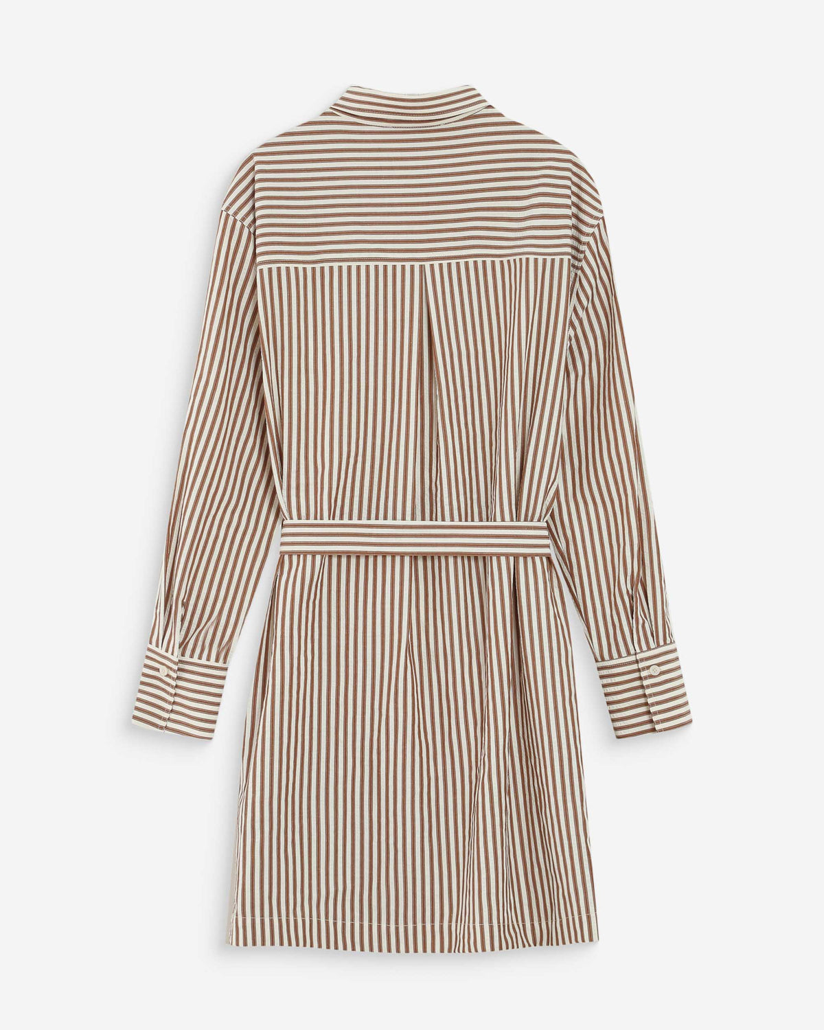 Robe chemise courte à rayures ceinturée mocha Visery