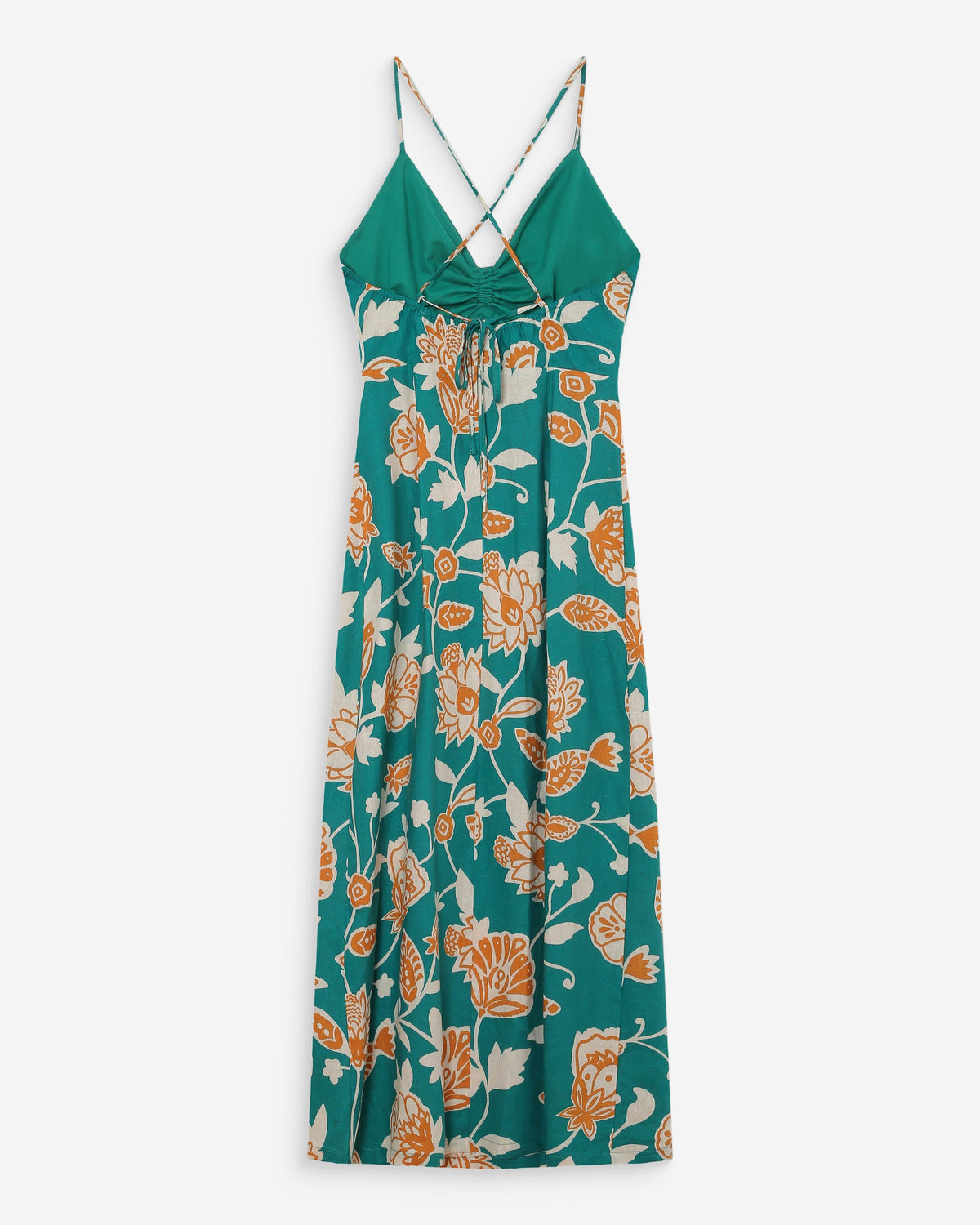 Robe longue à fleurs dos nu bretelles à nouer vert Velyssa