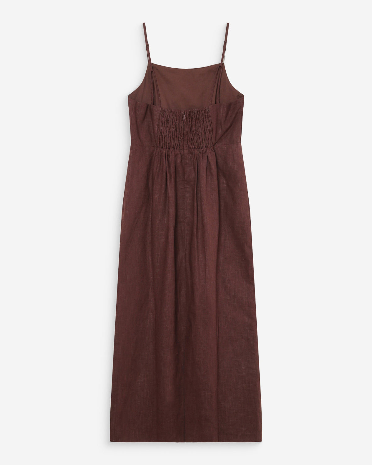 Robe longue en lin ajustée col carré chocolat Veranys