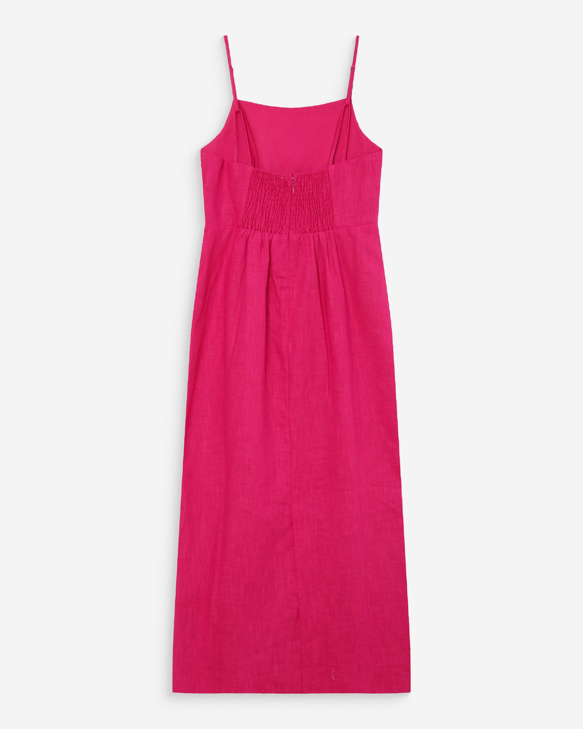 Robe longue en lin ajustée col carré fuchsia Veranys