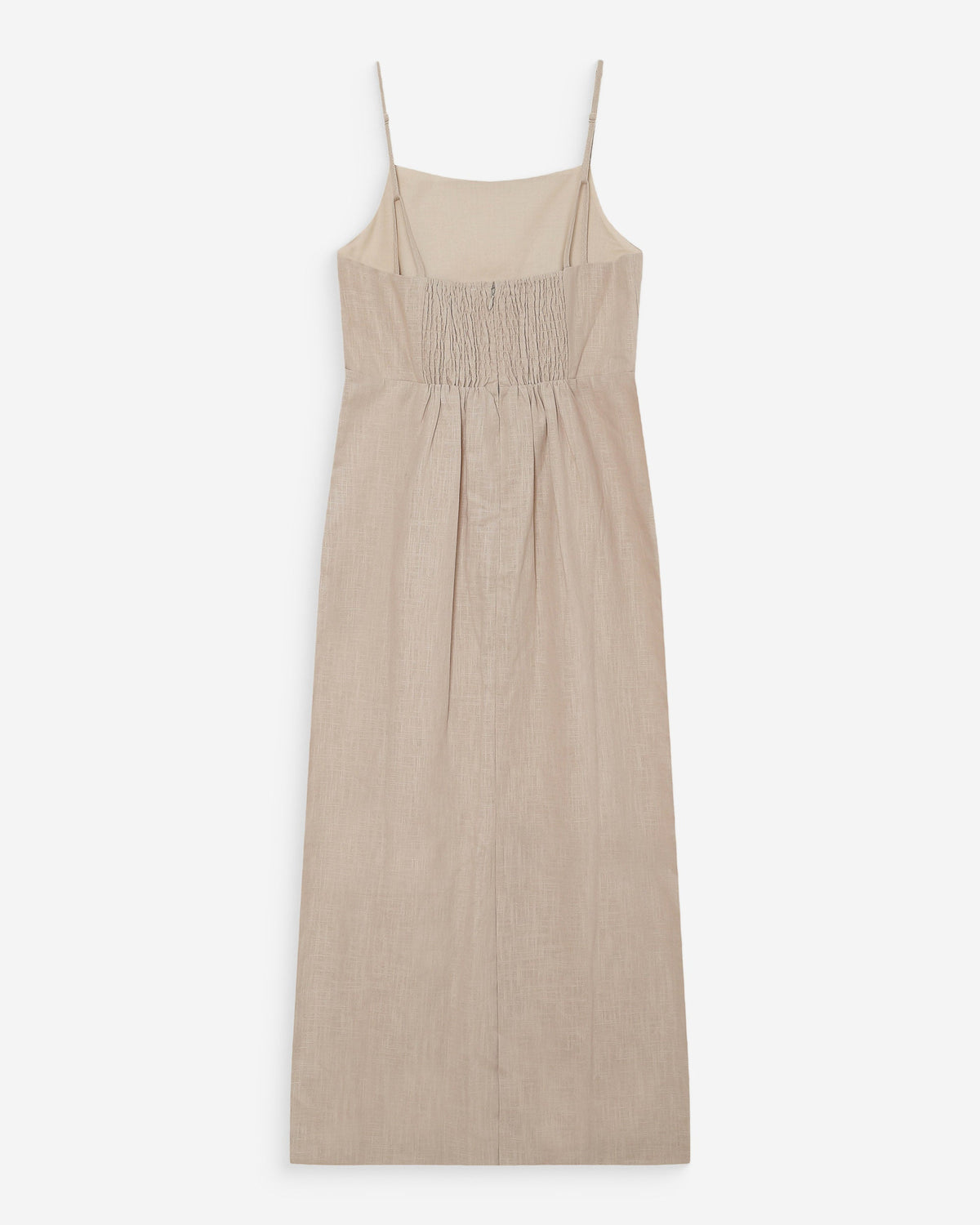 Robe longue en lin ajustée col carré sable Veranys
