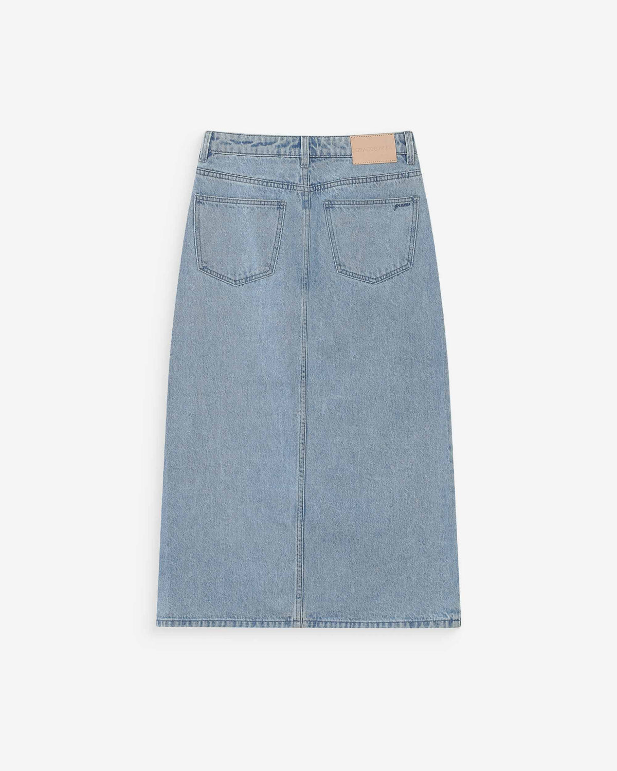 Jupe longue en denim taille haute fente devant skyblue Varenne