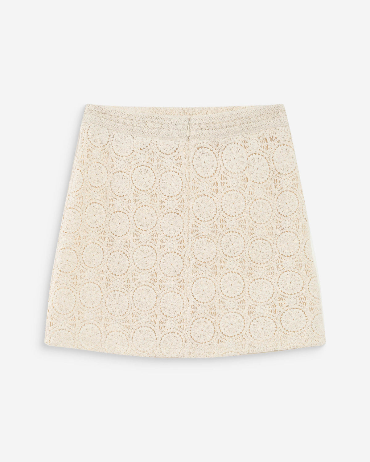 Jupe courte droite en crochet bohème ecru Victoria