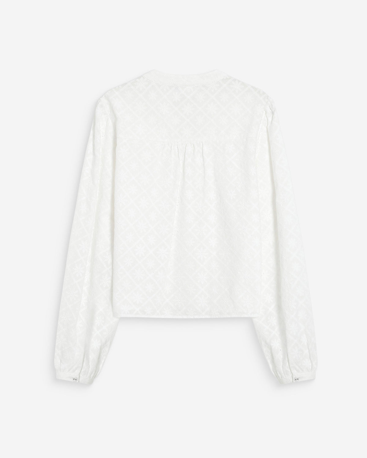 Blouse broderie anglaise col mao en coton ivoire Vandita