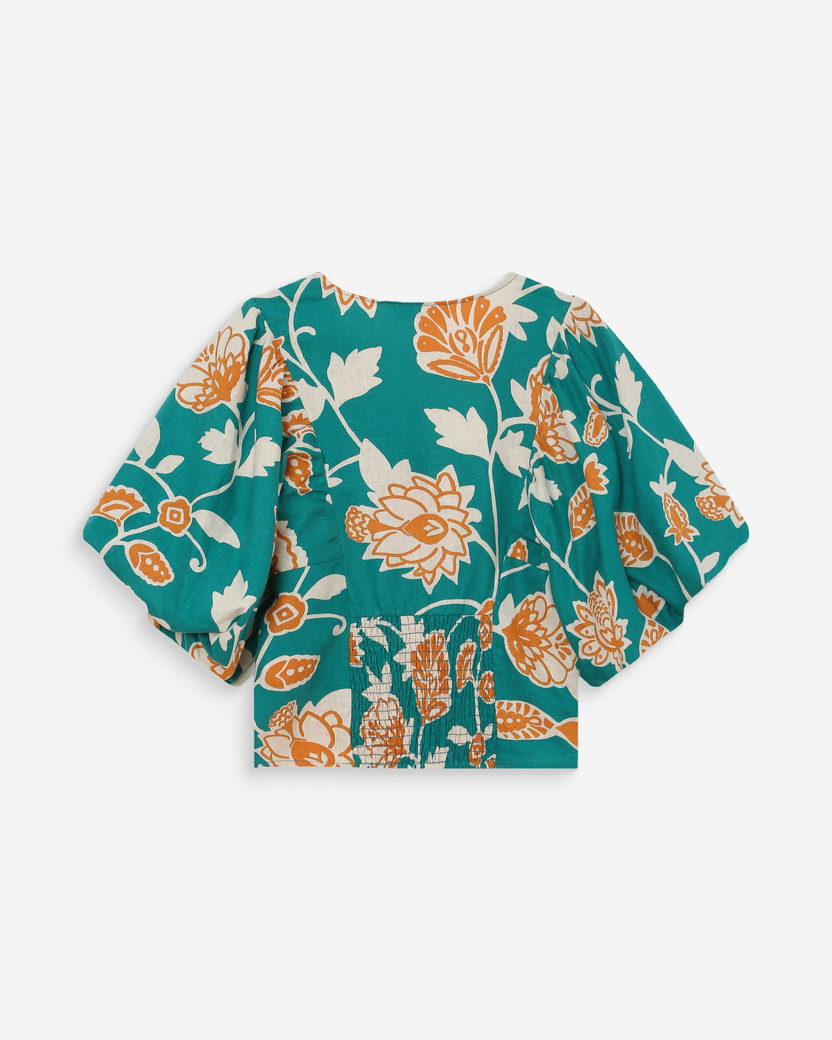 Top en lin imprimé floral col V vert Vahe