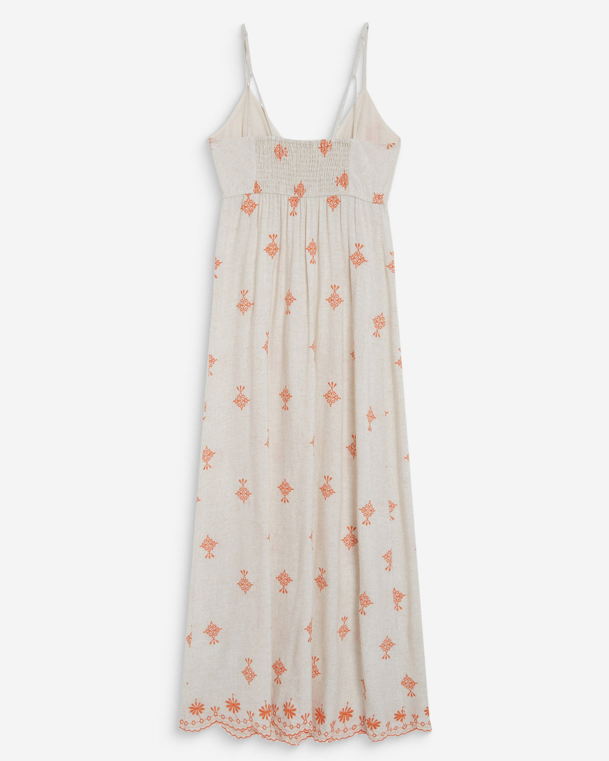 Robe longue bohème évasée à broderies orange Wilora