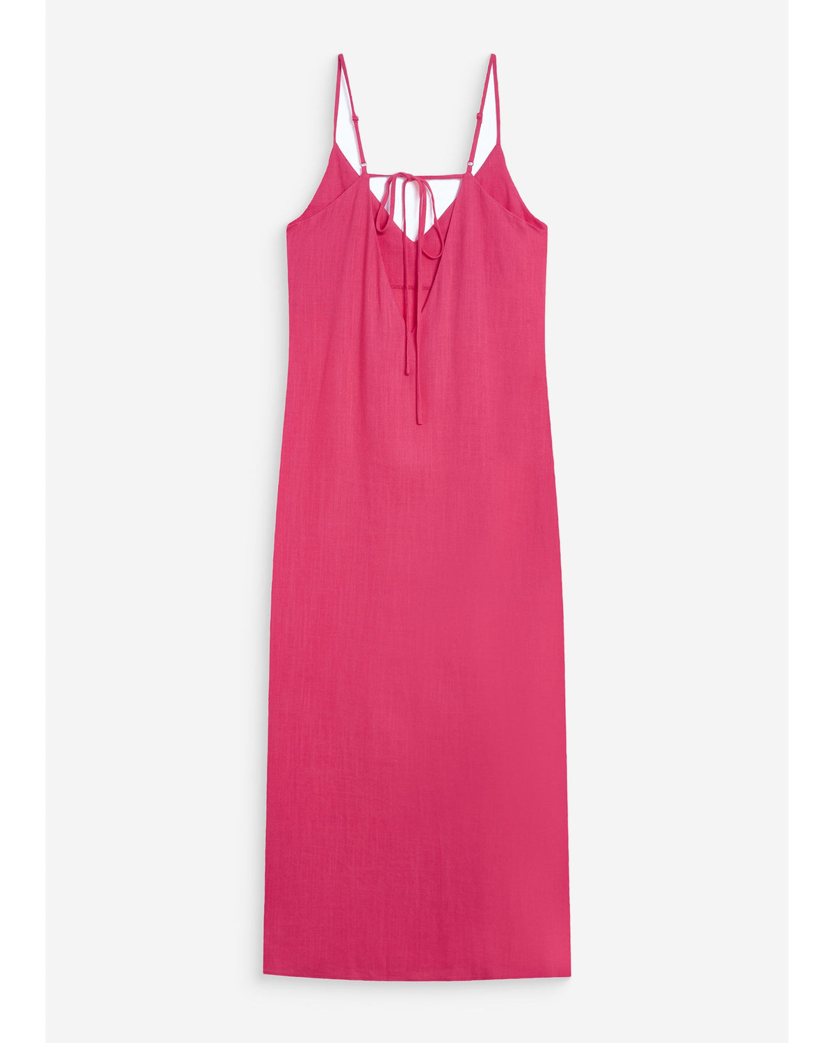 Robe longue en lin col V dos nu à nouer fuchsia Wendra