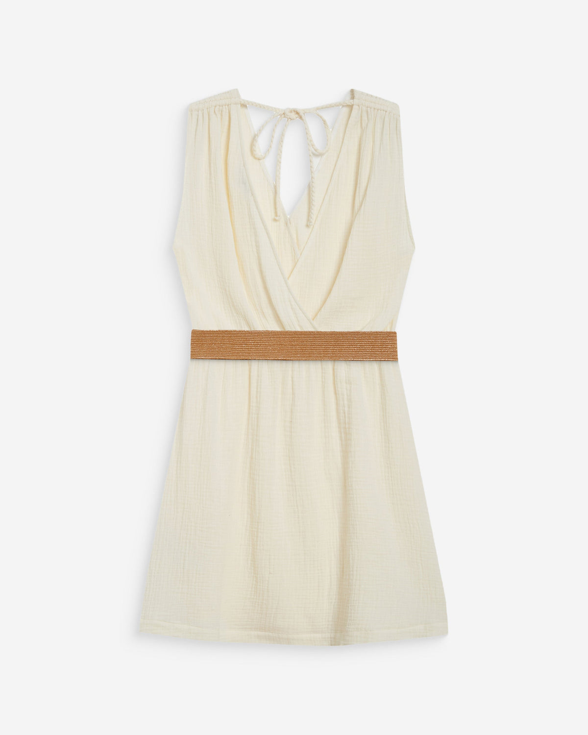 Robe courte en gaze de coton ceinturée ecru Wrenna