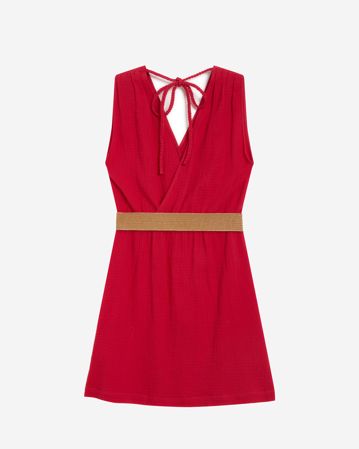 Robe courte en gaze de coton ceinturée fuchsia Wrenna