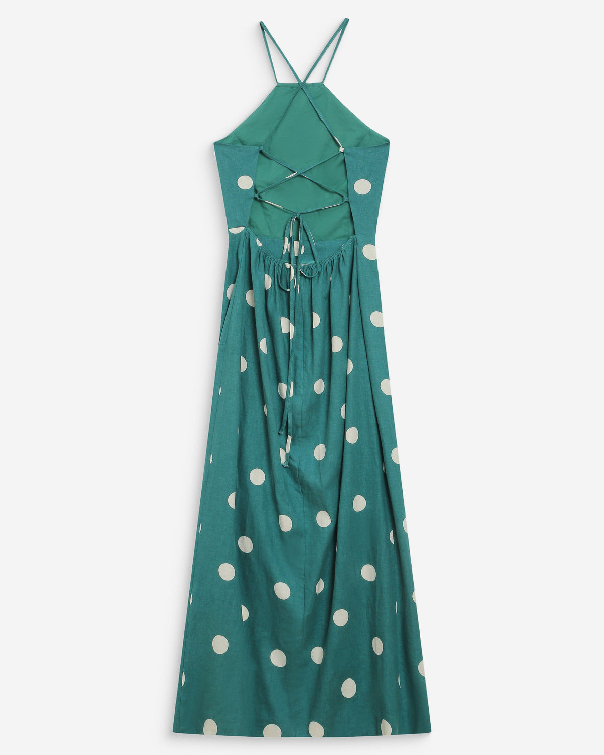 Robe longue ajustée à pois dos nu emeraude Wyella