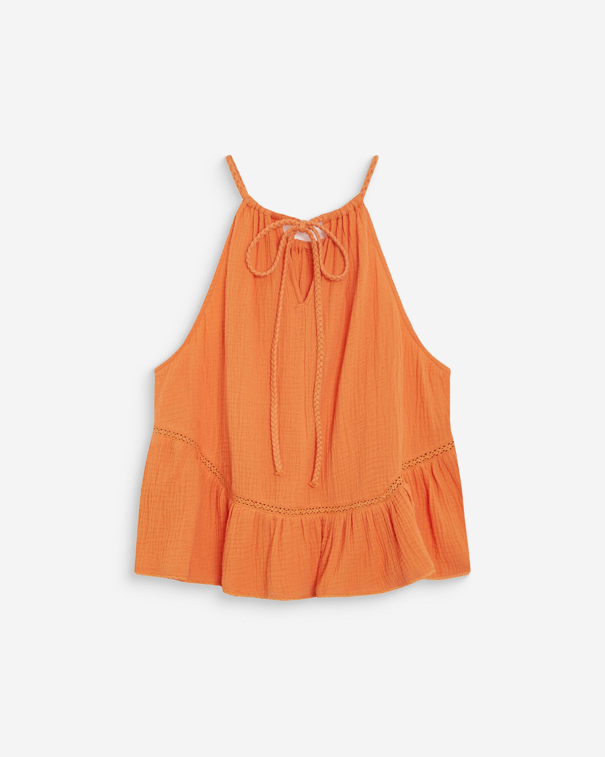 Top sans manches froncées en gaze de coton orange Widy