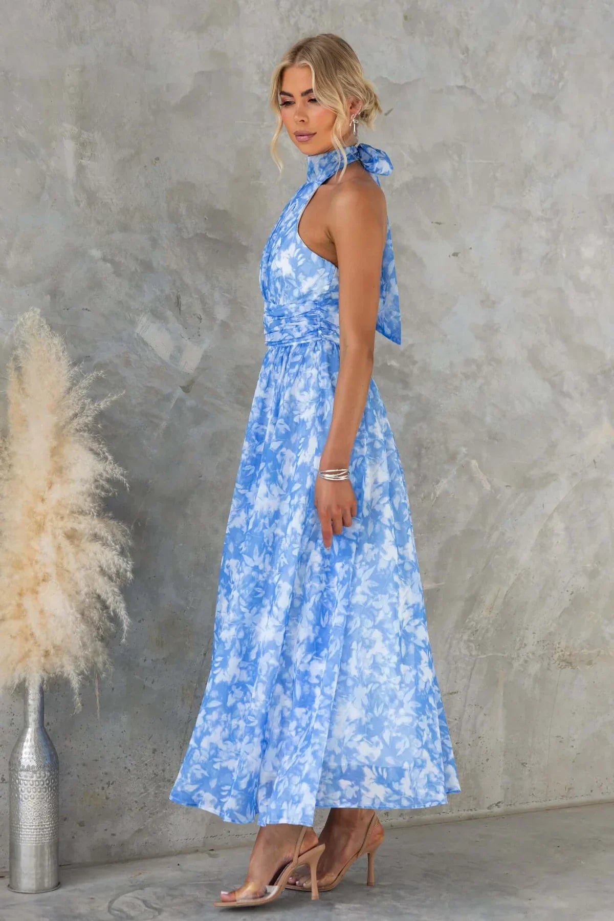 Esther | Robe à Col Halter avec Imprimé Aquarelle