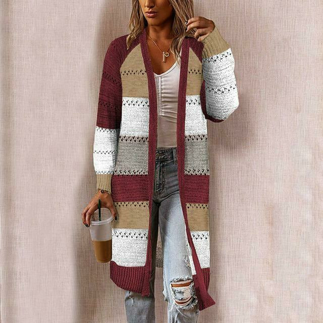 Albine | Cardigan Long Tricoté Multicolore à Col Châle pour Femme