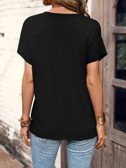 Asceline | Chemise Femme Col Rond Boutonnée Manches Courtes Casual