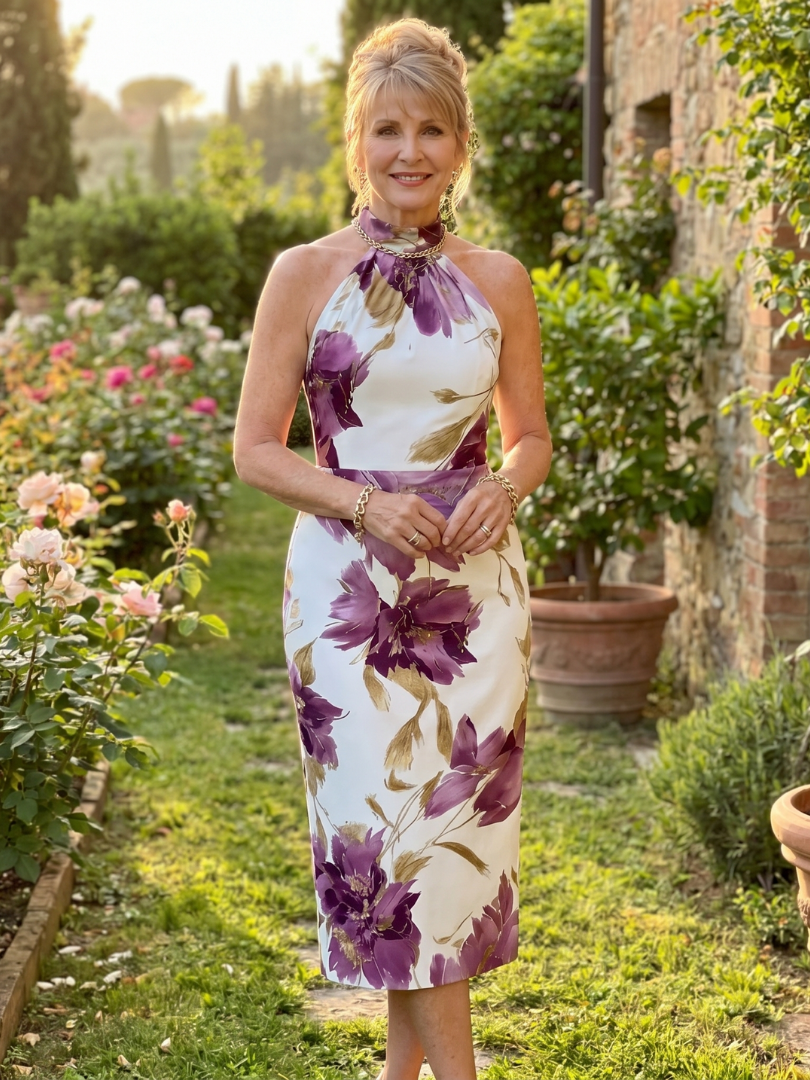 Zinnara | Robe Midi à Imprimé Floral avec Col Halter