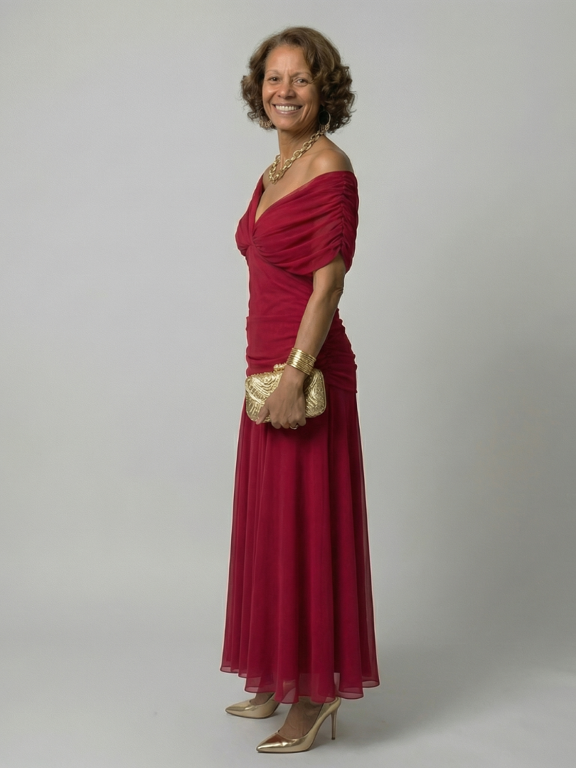 Calen | Robe Midi Décontractée à Épaule Dégagée