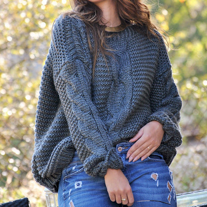 Chunky Knit Pullover Femme | Pull Oversize à Motifs Torsadés Innovants et Manches Tombantes