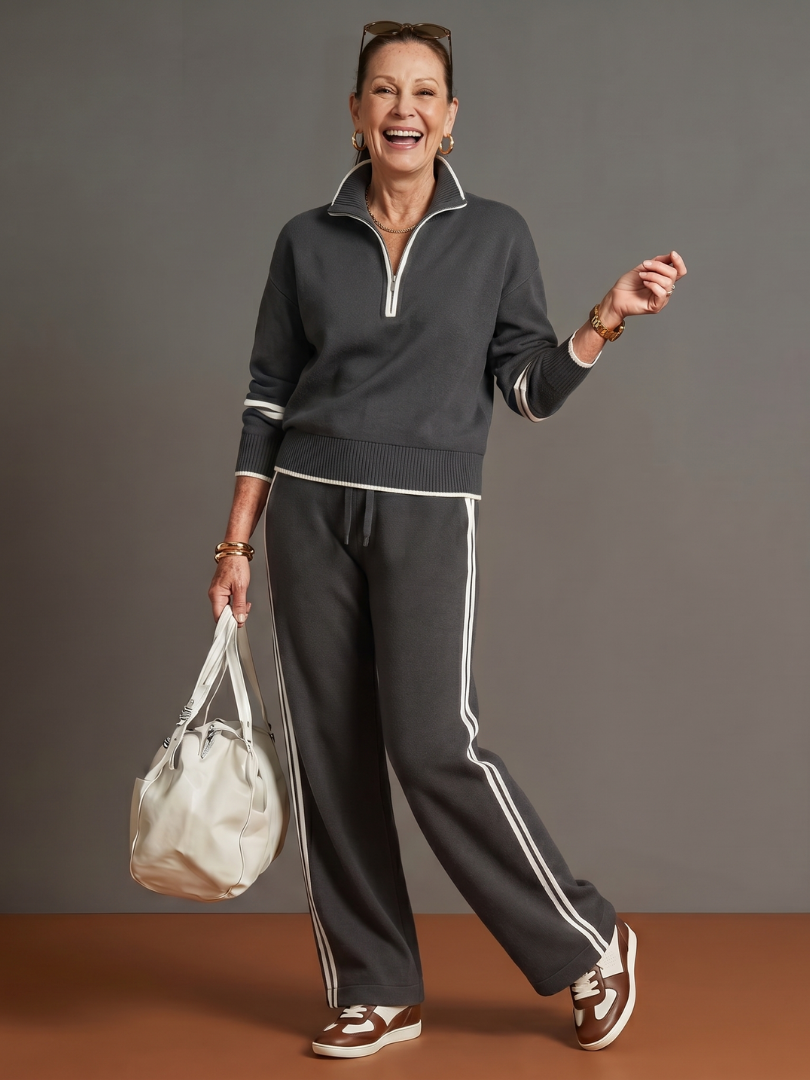 Pluie | Ensemble de pantalons à rayures latérales à manches longues et col zippé
