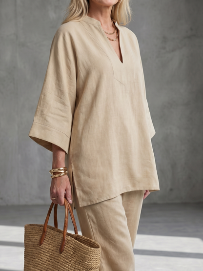 Georgiana | Ensemble Tunique à Col V et Pantalon Rassemblé