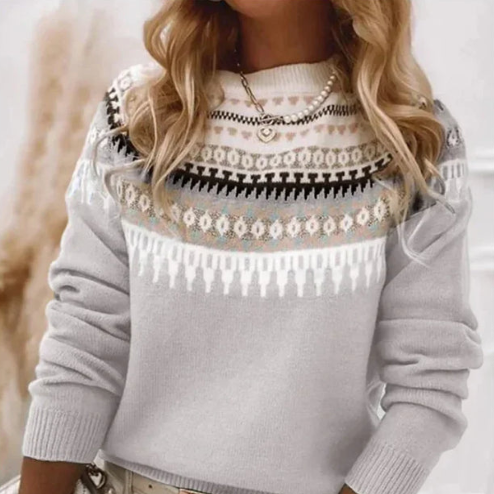 Agneline | Pull Femme en Tricot à Motifs, Col Rond & Manches Longues