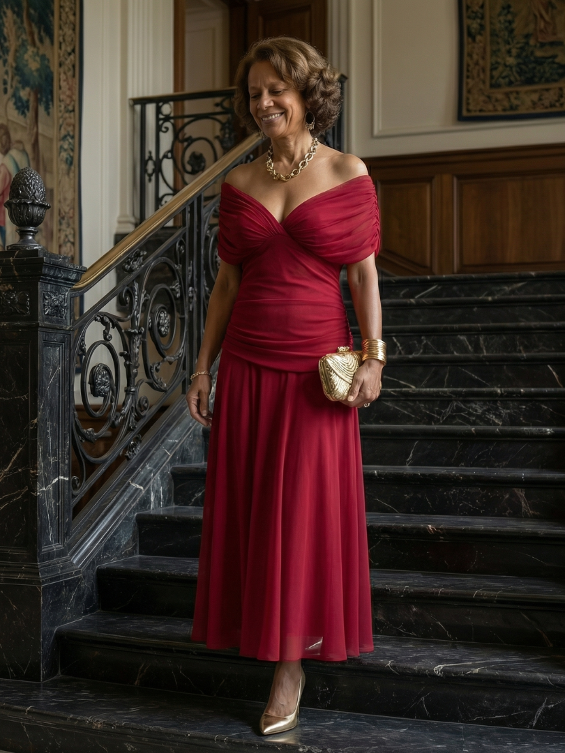 Calen | Robe Midi Décontractée à Épaule Dégagée