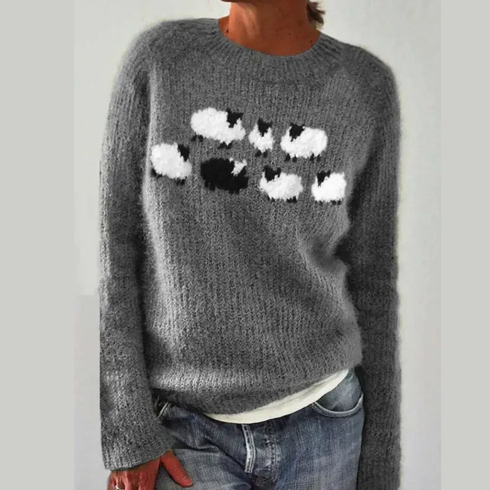 Agneline | Pull Femme en Tricot à Motifs, Col Rond & Manches Longues