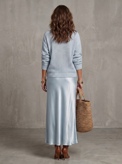 Luciana | Ensemble Jupe Satinée Biais et Pull Tricoté
