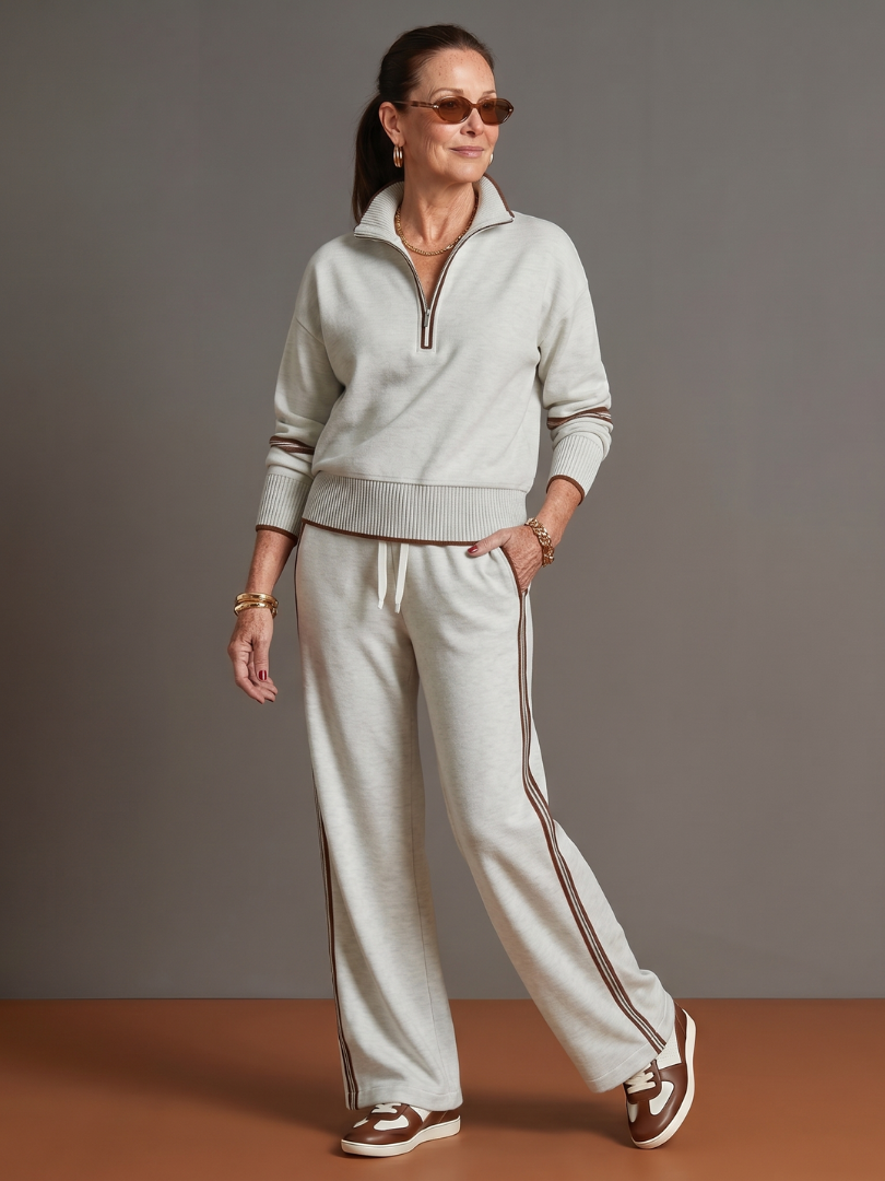 Pluie | Ensemble de pantalons à rayures latérales à manches longues et col zippé