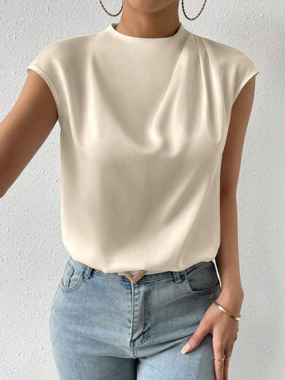 Laurianne | Blouse d’Été Femme Sans Manches à Col Rond et Pliage Élégant
