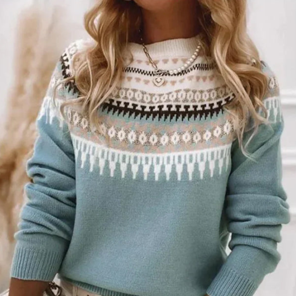 Agneline | Pull Femme en Tricot à Motifs, Col Rond & Manches Longues