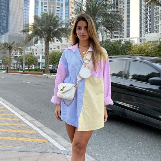 Sylvaine | Blouse Oversize Femme – Chemisier Rayé Multicolore à Manches Longues