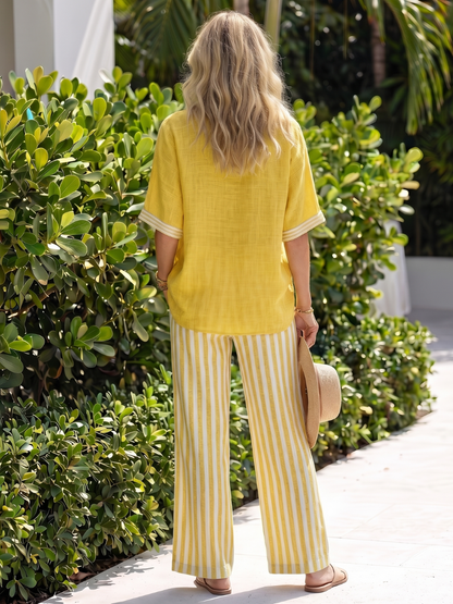 Wren | Ensemble tunique à col en V contrasté et pantalon à rayures