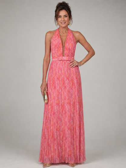 Rosel | Robe Maxi à Encolure Halter et Jupe Plissée