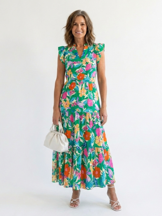 Lila | Robe Midi Évasée à Imprimé Floral
