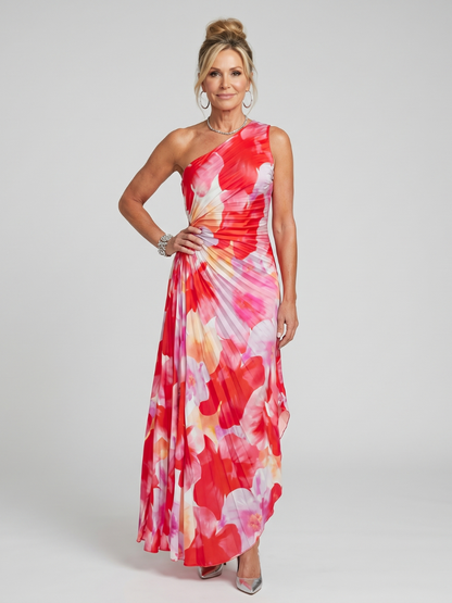 Taya | Robe Midi à Encolure Unique et Corps Plissé