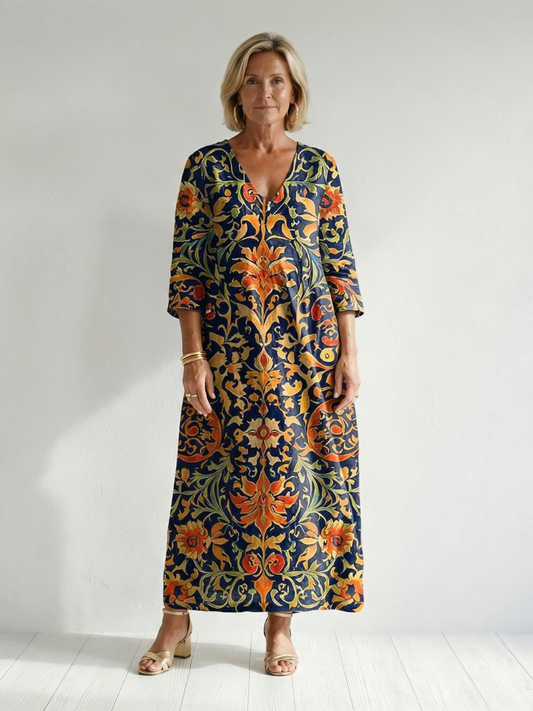 Elise | Robe Midi Florale Ornée et Épurée