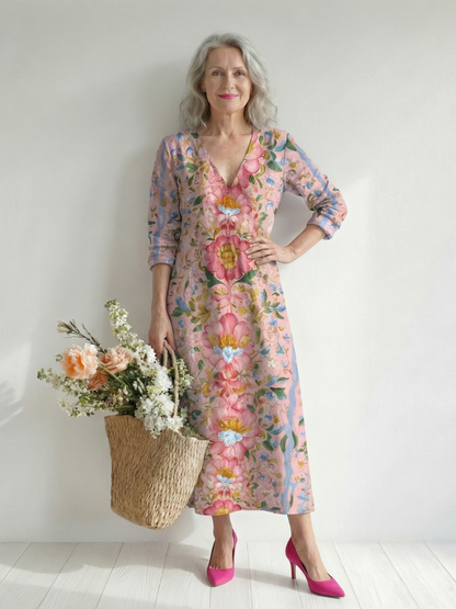 Julien | Robe Midi Florale en Forme Légère