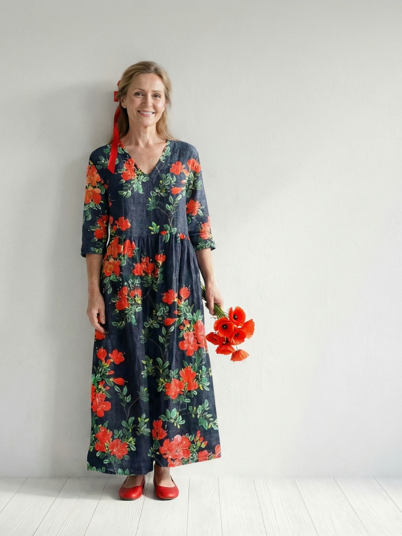 Cyrus | Robe Midi Fleurie Drapeau Calme