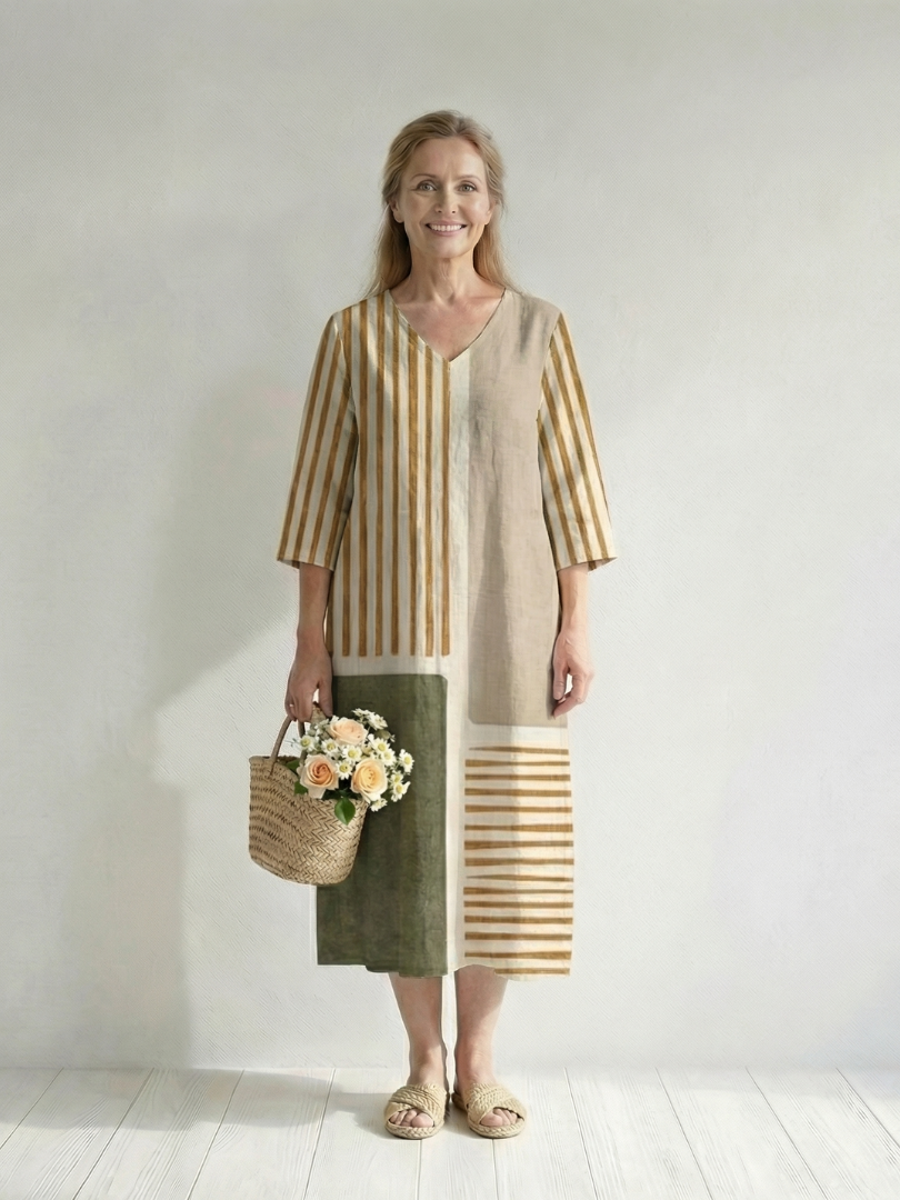 Soren | Robe Midi à Rayures Mélangées Légères