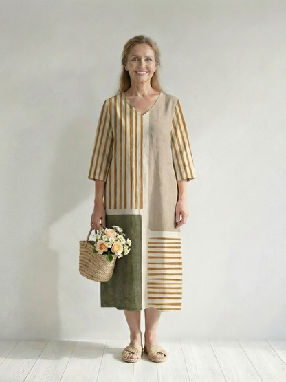 Soren | Robe Midi à Rayures Mélangées Légères
