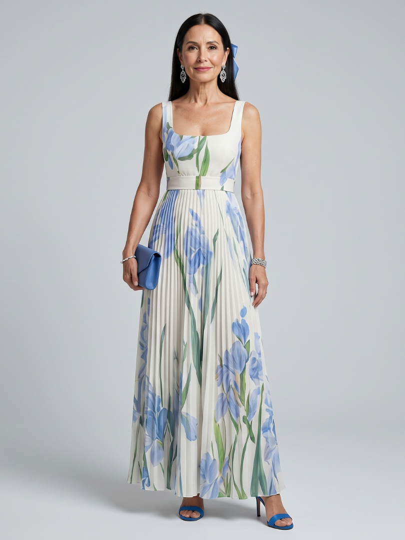 Ophelia | Robe midi sans manches à col carré et imprimé floral