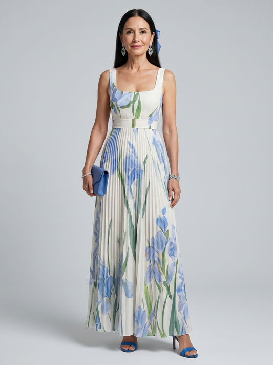 Ophelia | Robe midi sans manches à col carré et imprimé floral