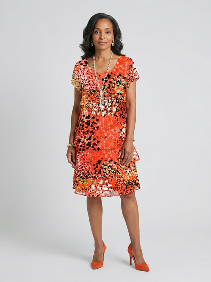 Evania | Robe à Niveaux Longueur Genou à Motifs Éparpillés